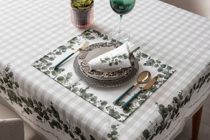 Hermia Juego de Manteles Eucalyptus Verde y Blanco Hermia Juego de Manteles Eucalyptus Verde y Blanco